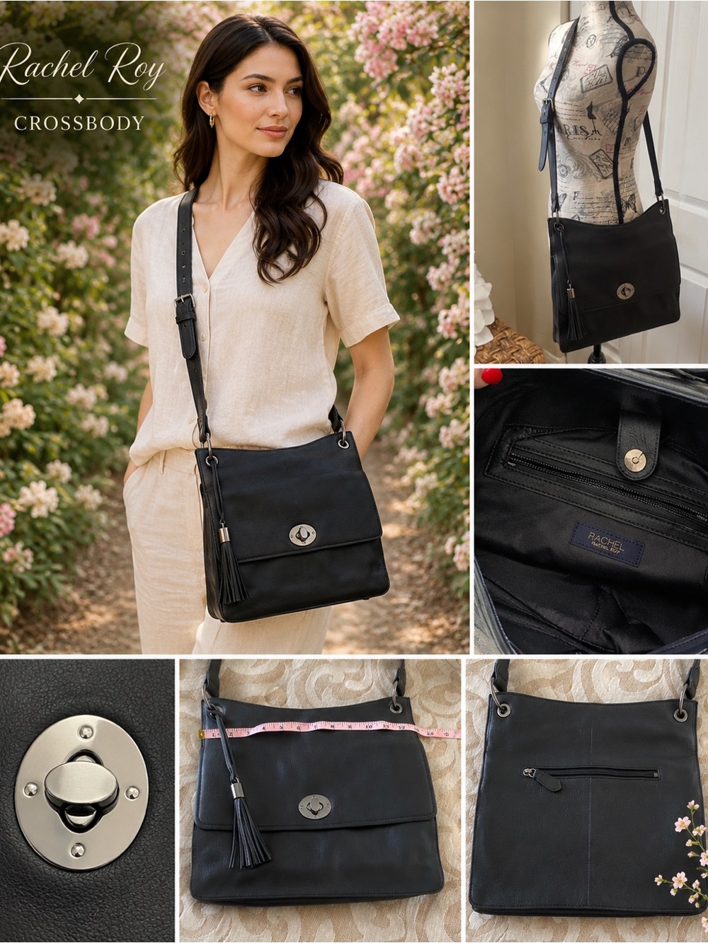 RACHEL Rachel Roy Black Leather-Look Crossbody with Tassel - Picture 2 of 11